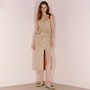 Beige Cracked Leather Mary Jane Sneakers