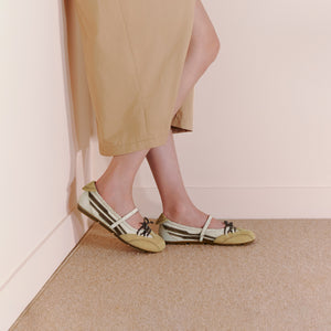 Beige Cracked Leather Mary Jane Sneakers