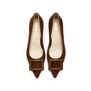 Brown Brogue Buckle Pointed Heeled Pumps