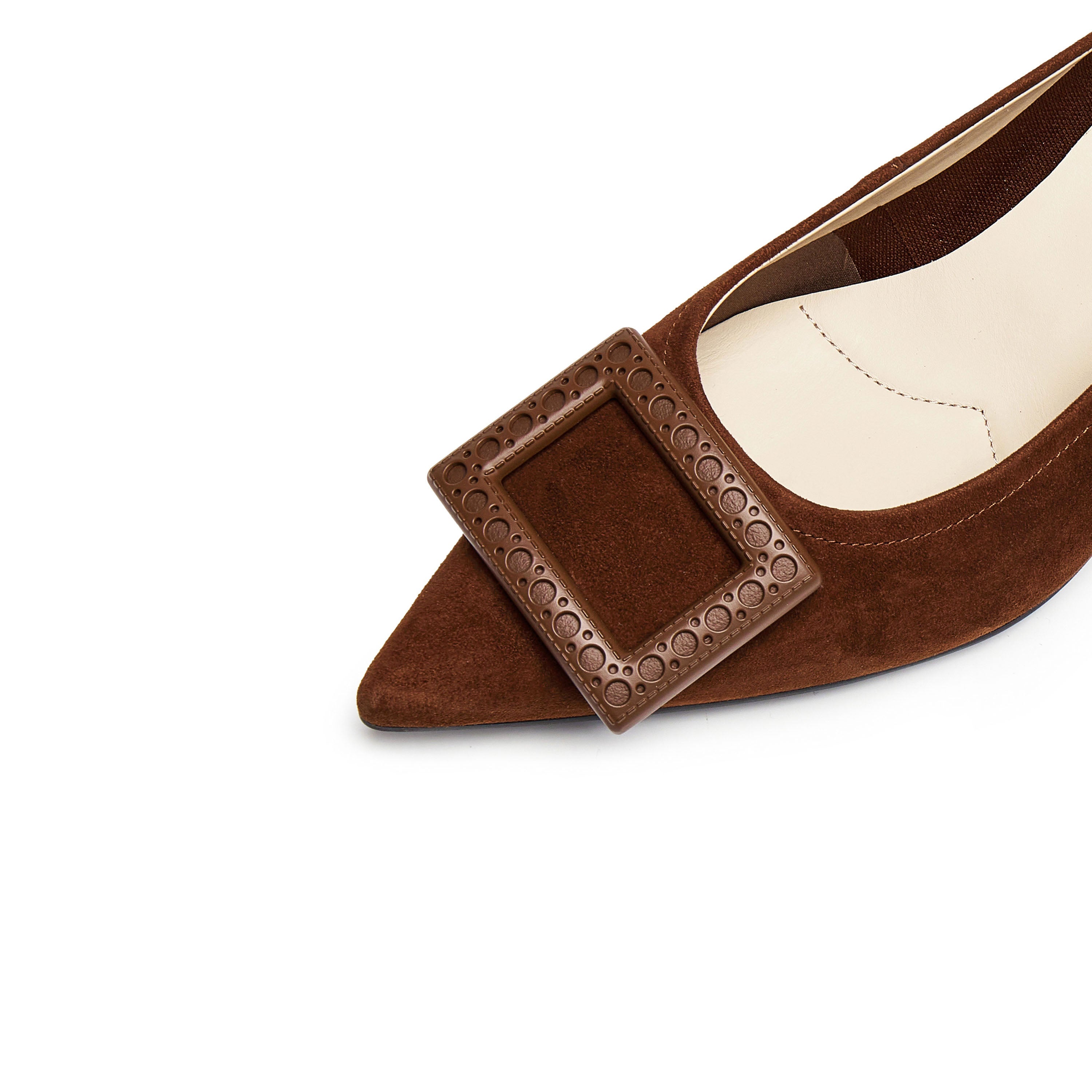 Brown Brogue Buckle Pointed Heeled Pumps