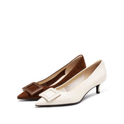 Brown Brogue Buckle Pointed Heeled Pumps