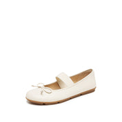 Beige Bow Mary Jane Ballerina Flats