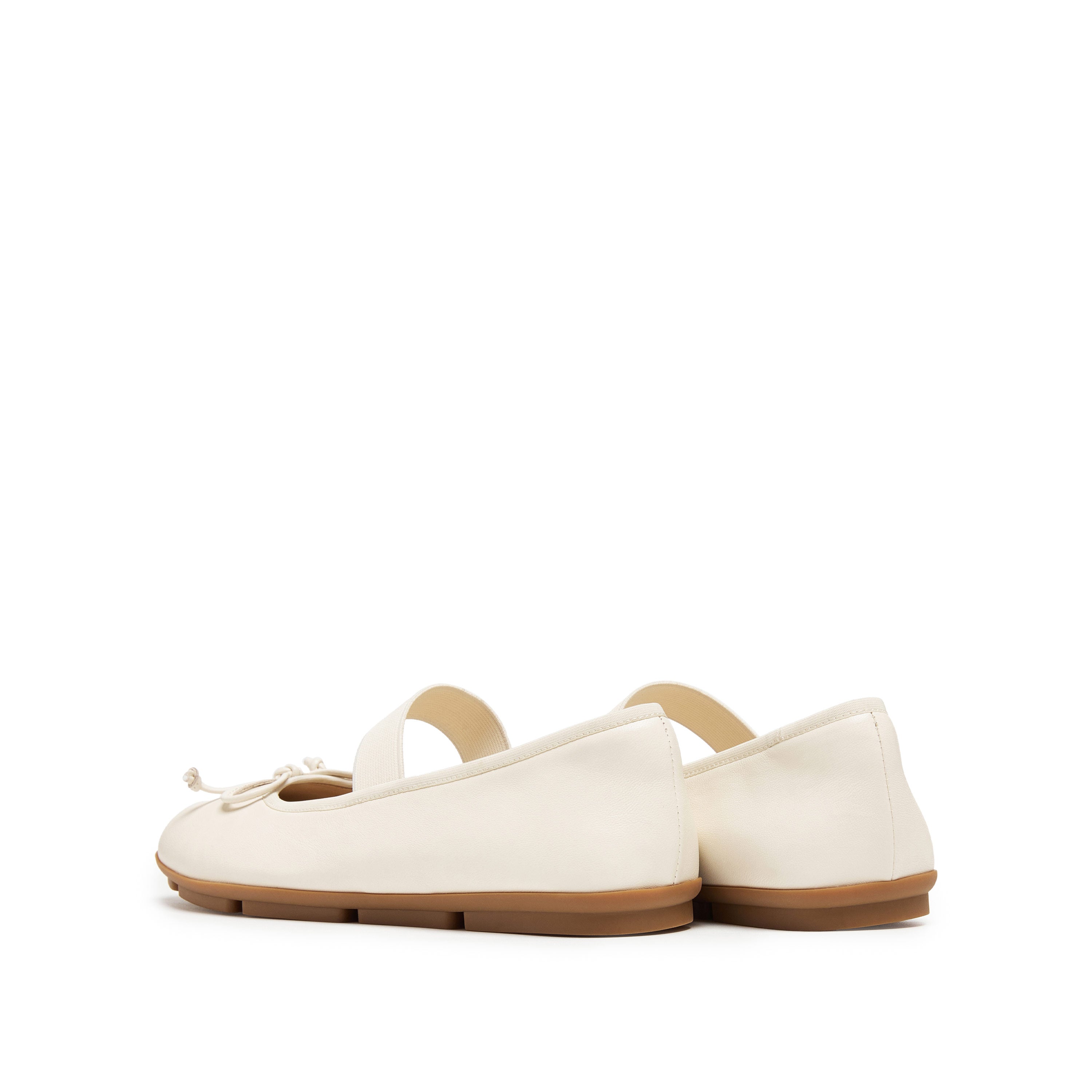 Beige Bow Mary Jane Ballerina Flats