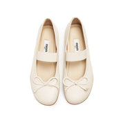 Beige Bow Mary Jane Ballerina Flats