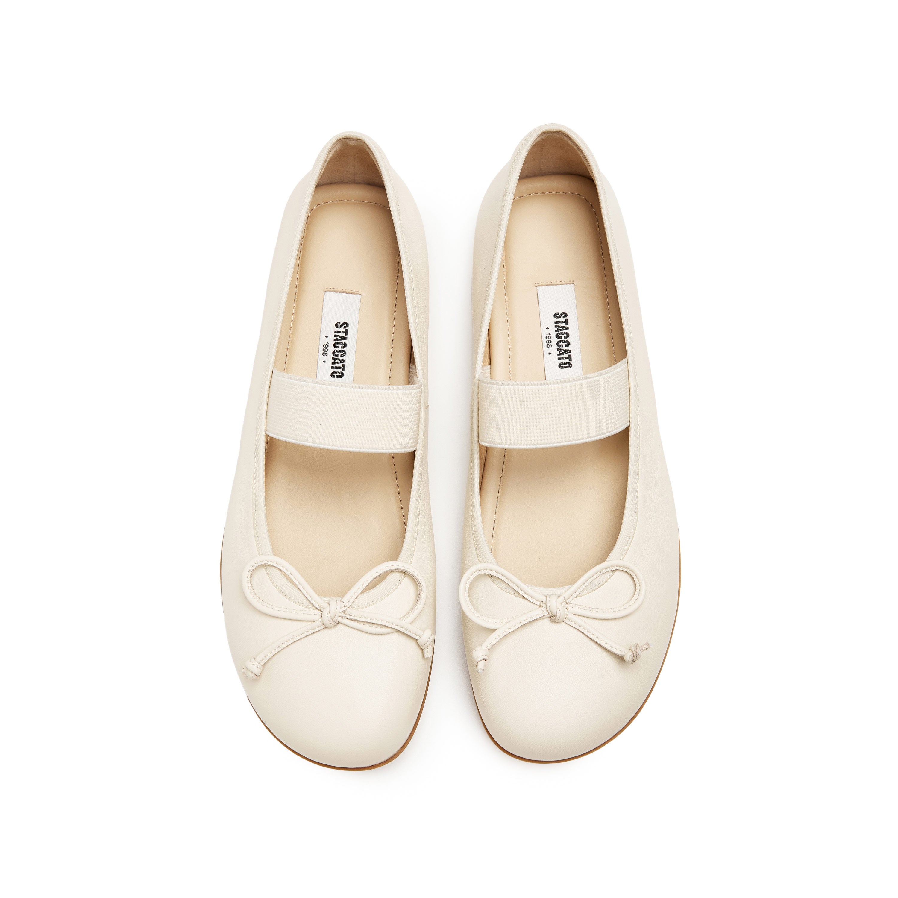 Beige Bow Mary Jane Ballerina Flats
