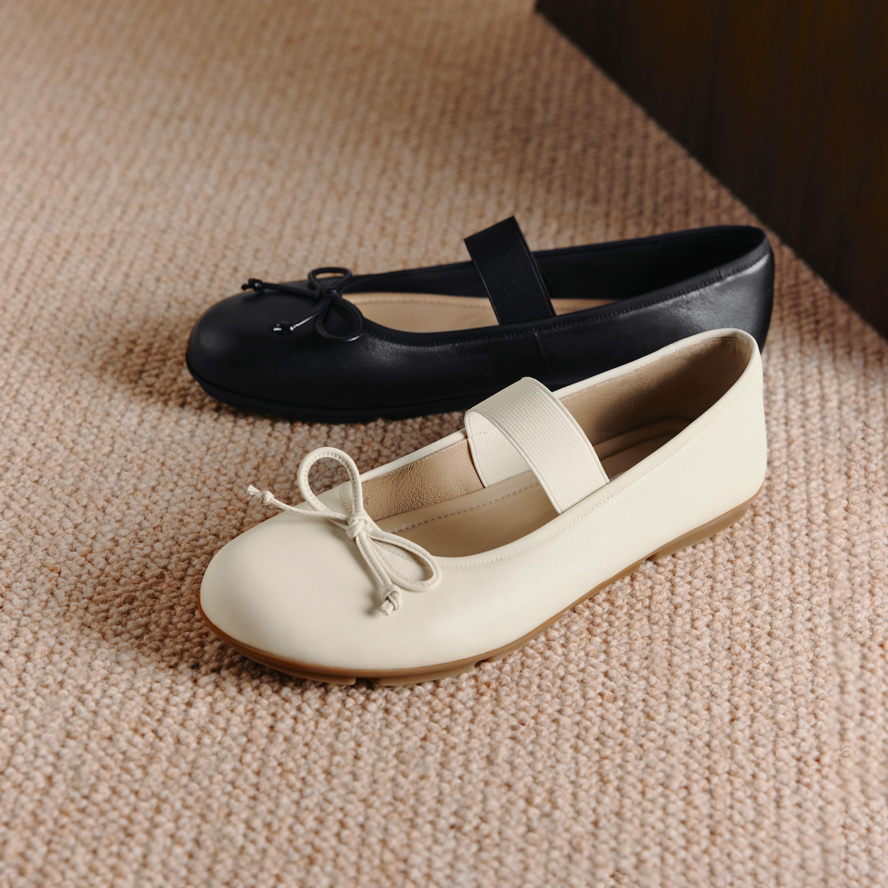 Beige Bow Mary Jane Ballerina Flats