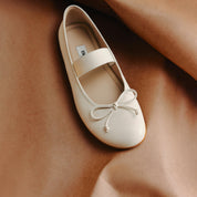 Beige Bow Mary Jane Ballerina Flats