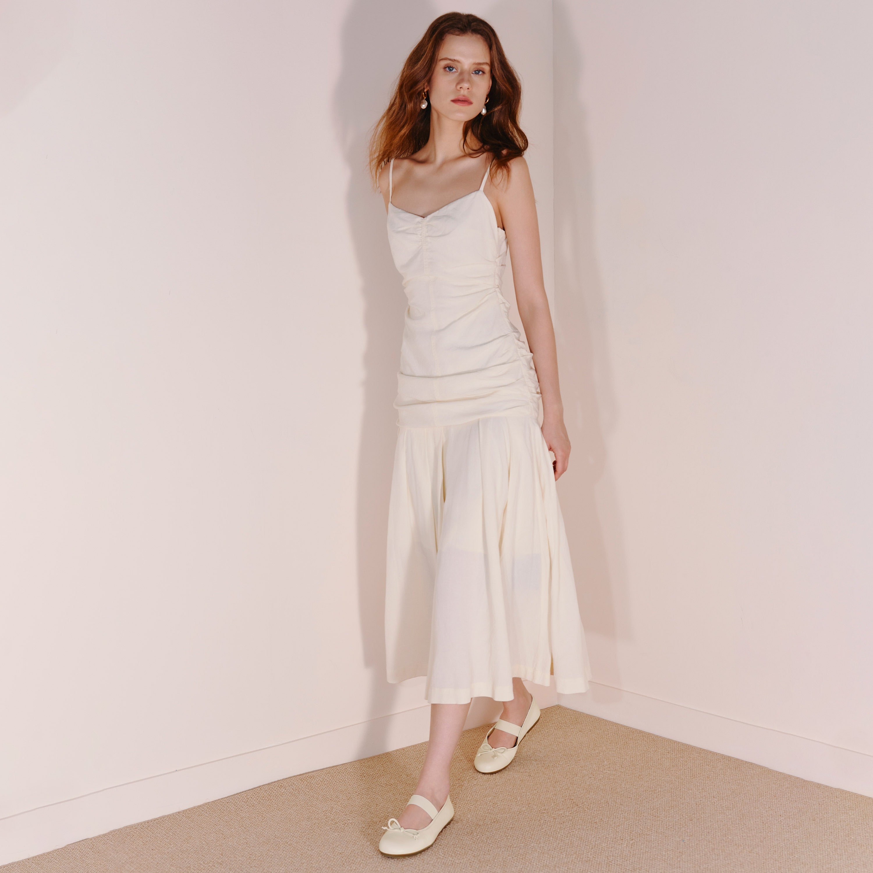 Beige Bow Mary Jane Ballerina Flats