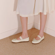 Beige Bow Mary Jane Ballerina Flats