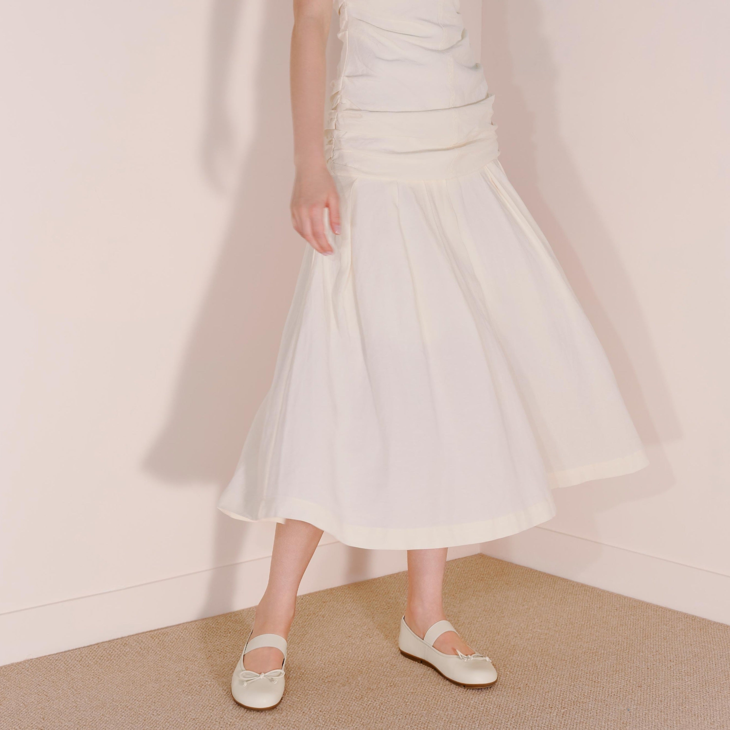 Beige Bow Mary Jane Ballerina Flats