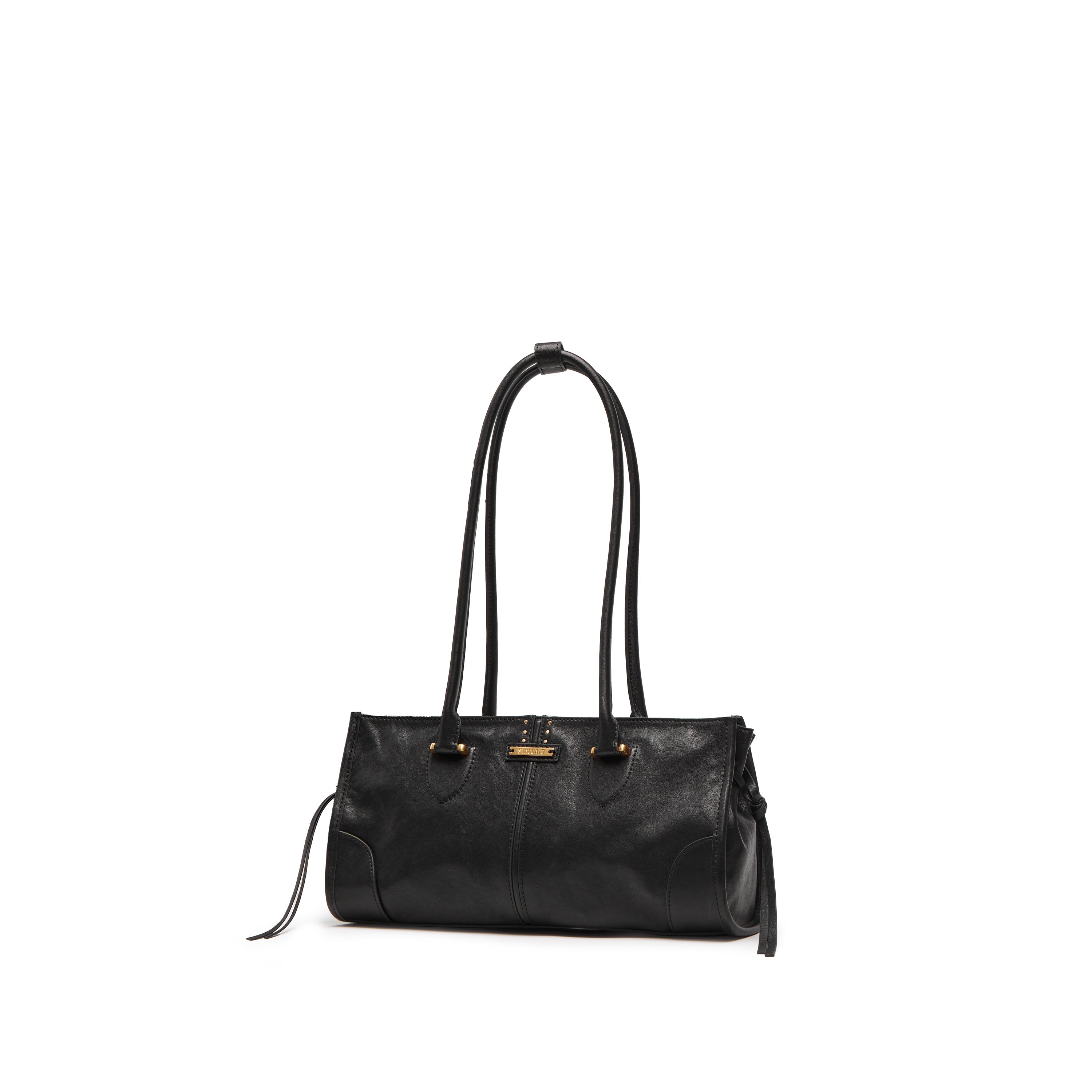 Black Leather Vintage Bagnette Handbags