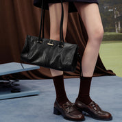 Black Leather Vintage Bagnette Handbags