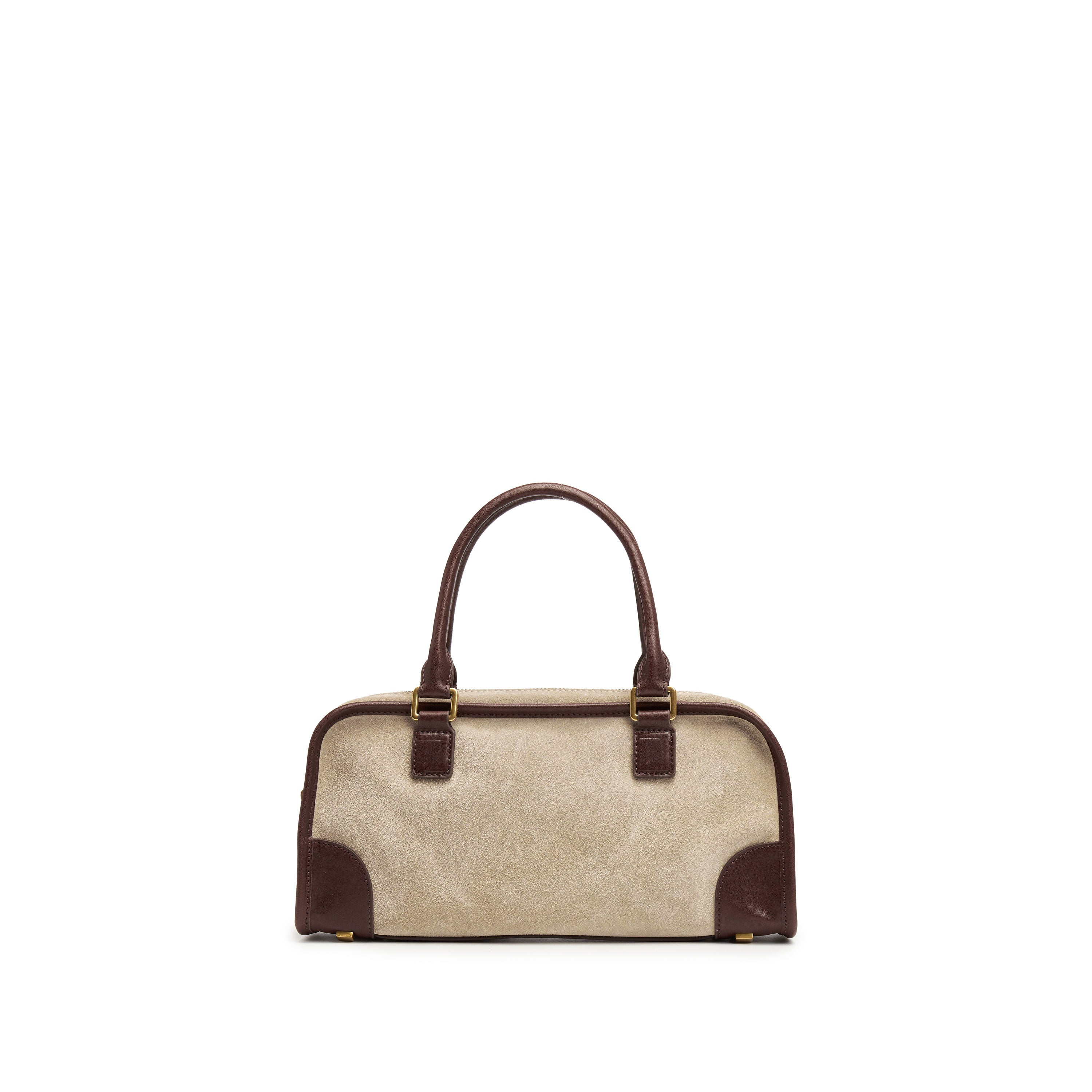 Taupe Suede Patch Vintage Bowling Bag