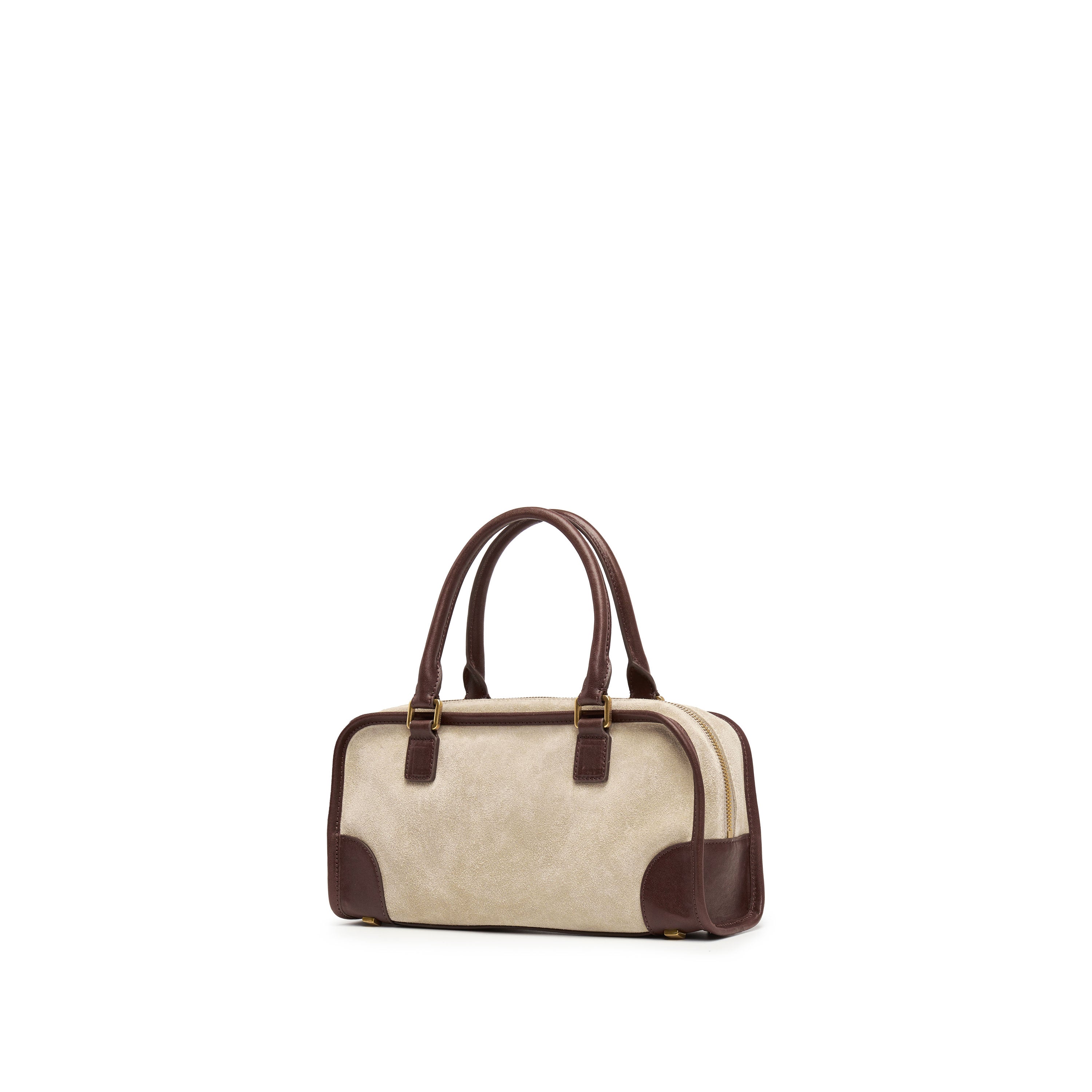 Taupe Suede Patch Vintage Bowling Bag