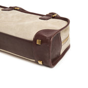 Taupe Suede Patch Vintage Bowling Bag