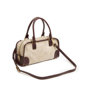 Taupe Suede Patch Vintage Bowling Bag