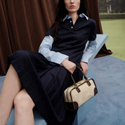 Taupe Suede Patch Vintage Bowling Bag