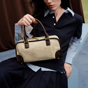 Taupe Suede Patch Vintage Bowling Bag