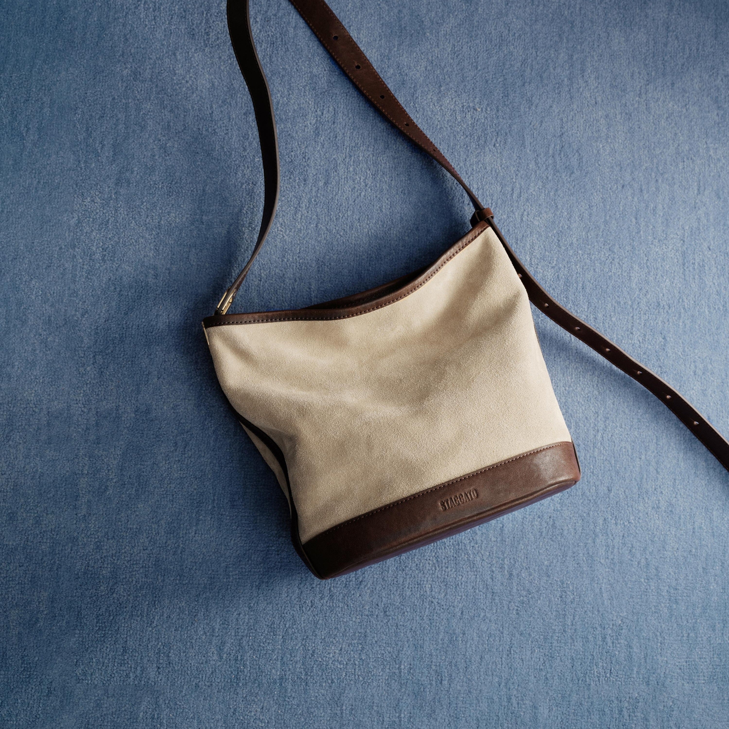 Taupe Suede Patch Bucket Bags