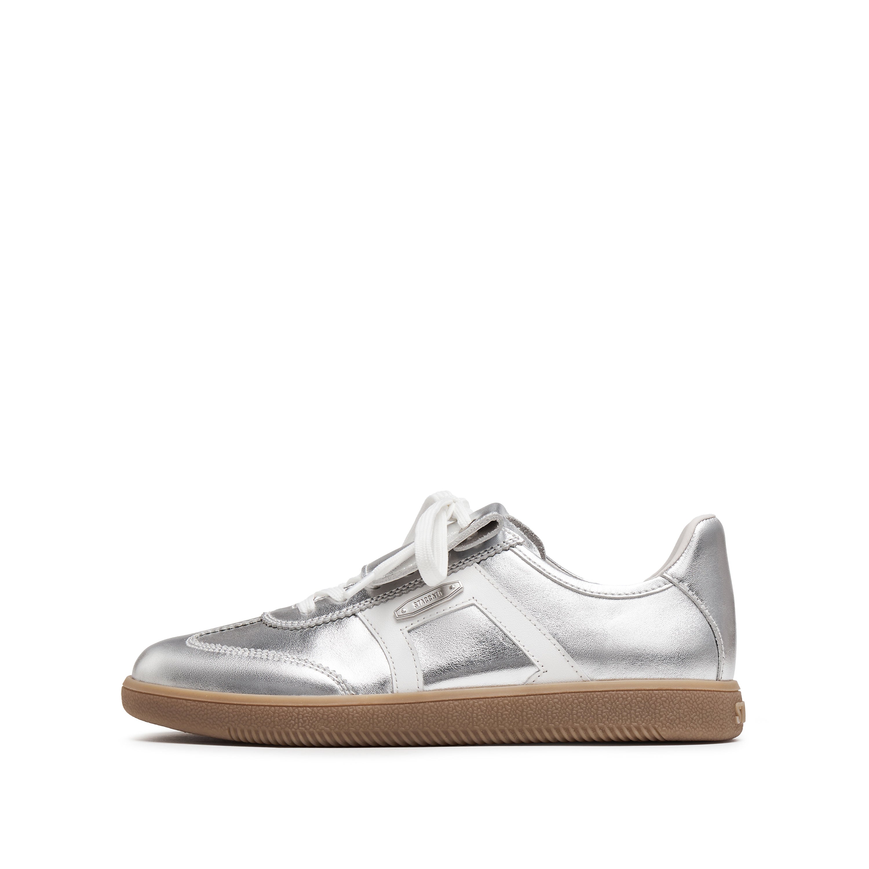 Slivery Lace-Up Detachable Tongue Sneakers