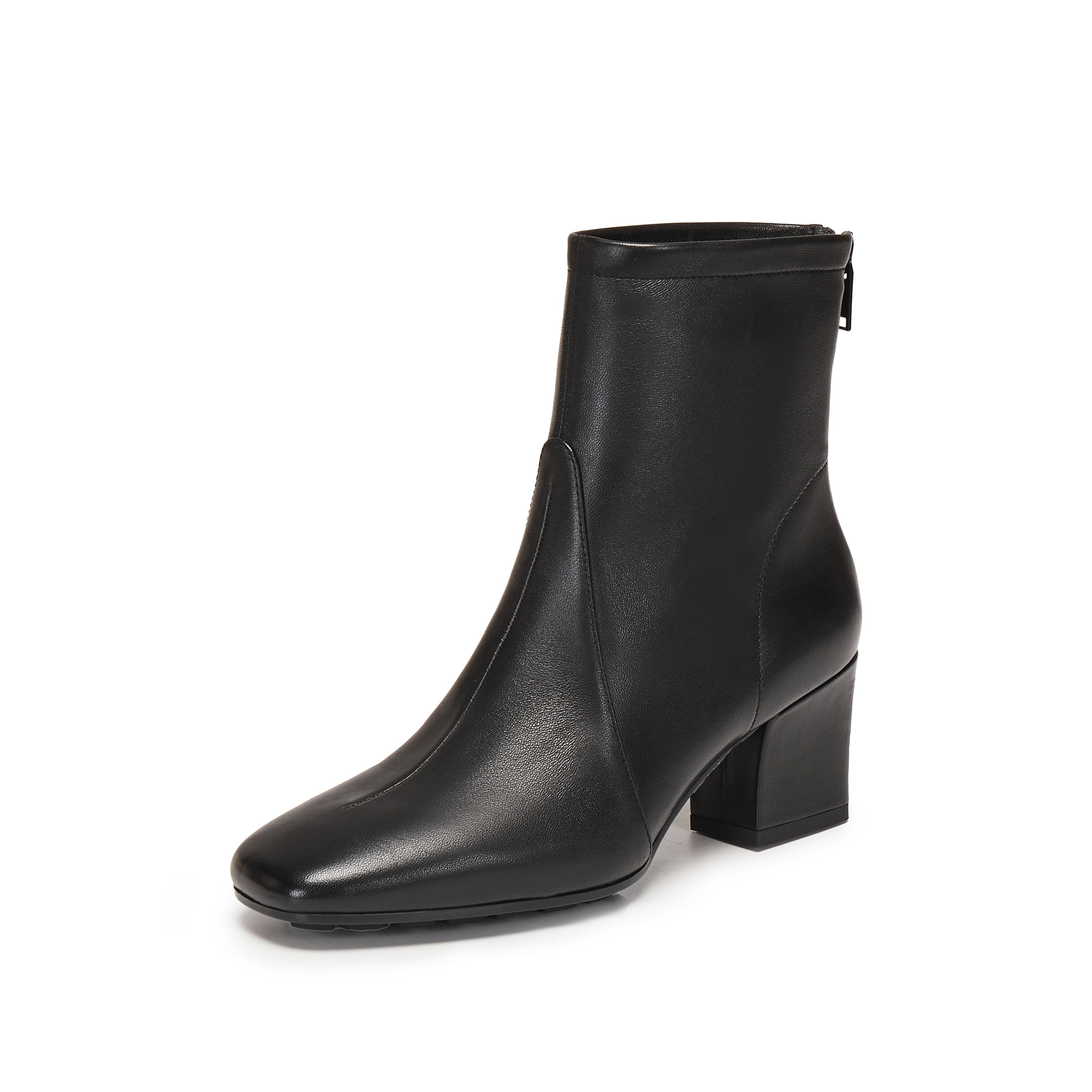 Black Waxy Leather Ankle Heeled Boots
