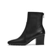 Black Waxy Leather Ankle Heeled Boots