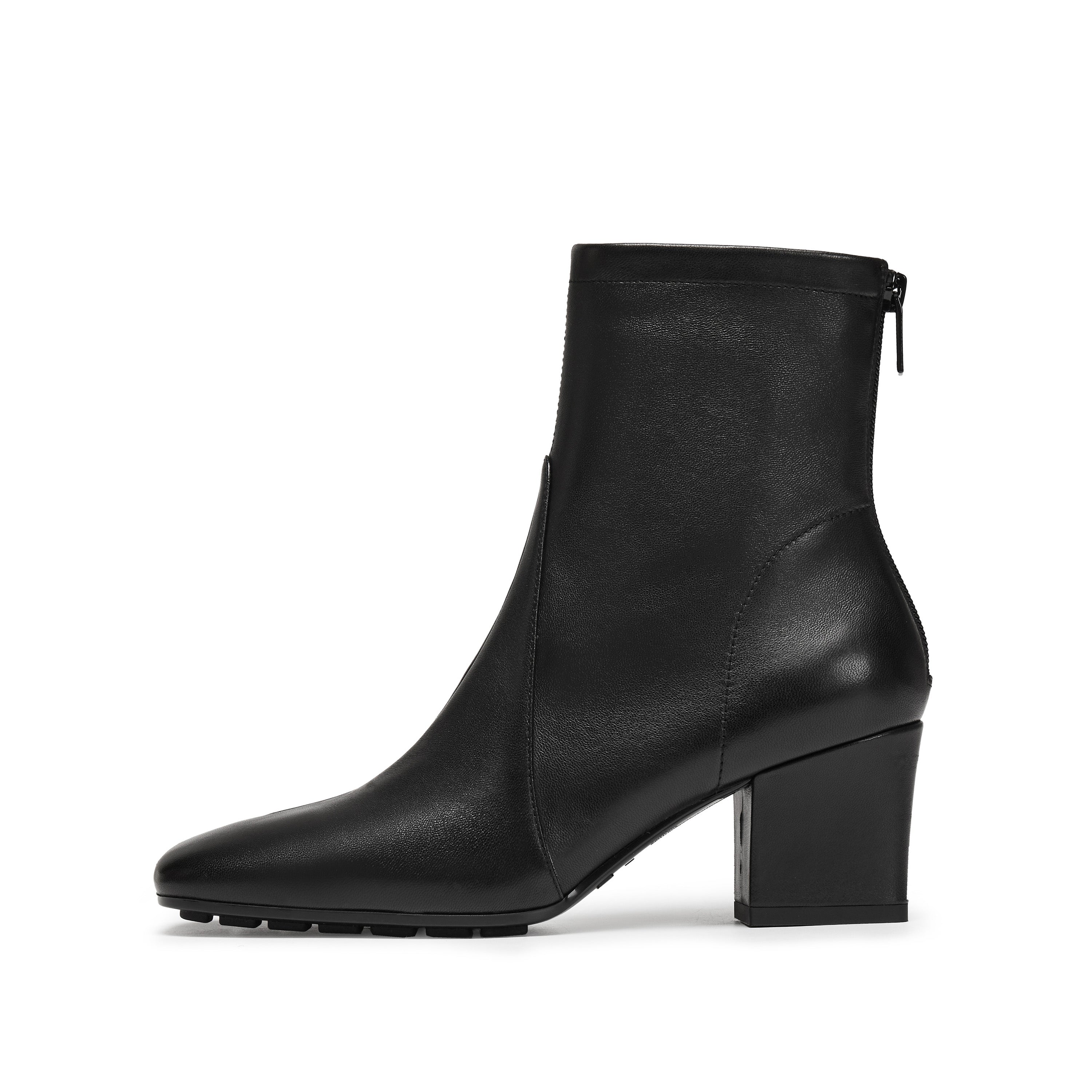 Black Waxy Leather Ankle Heeled Boots