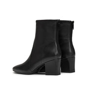 Black Waxy Leather Ankle Heeled Boots