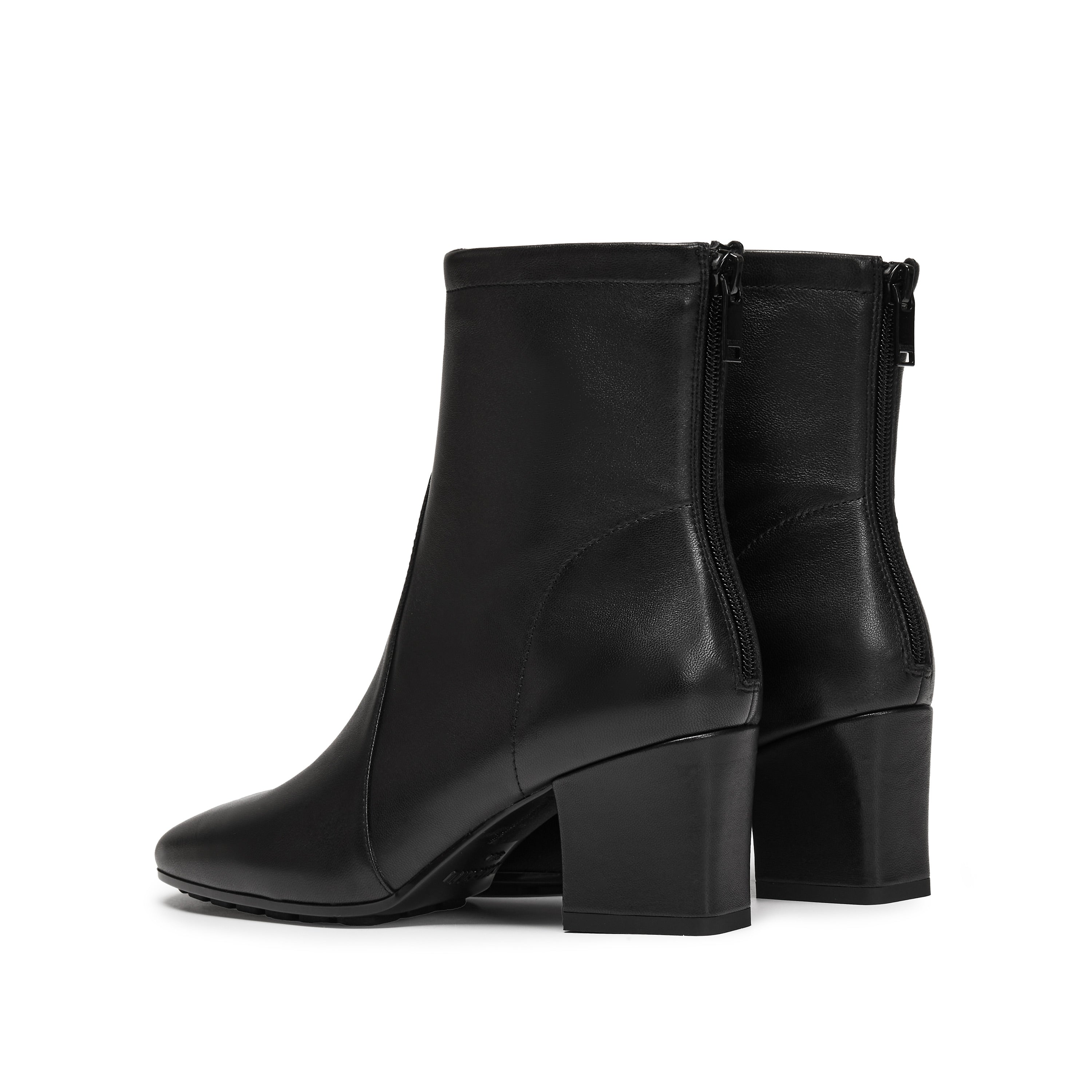 Black Waxy Leather Ankle Heeled Boots