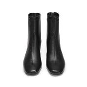 Black Waxy Leather Ankle Heeled Boots