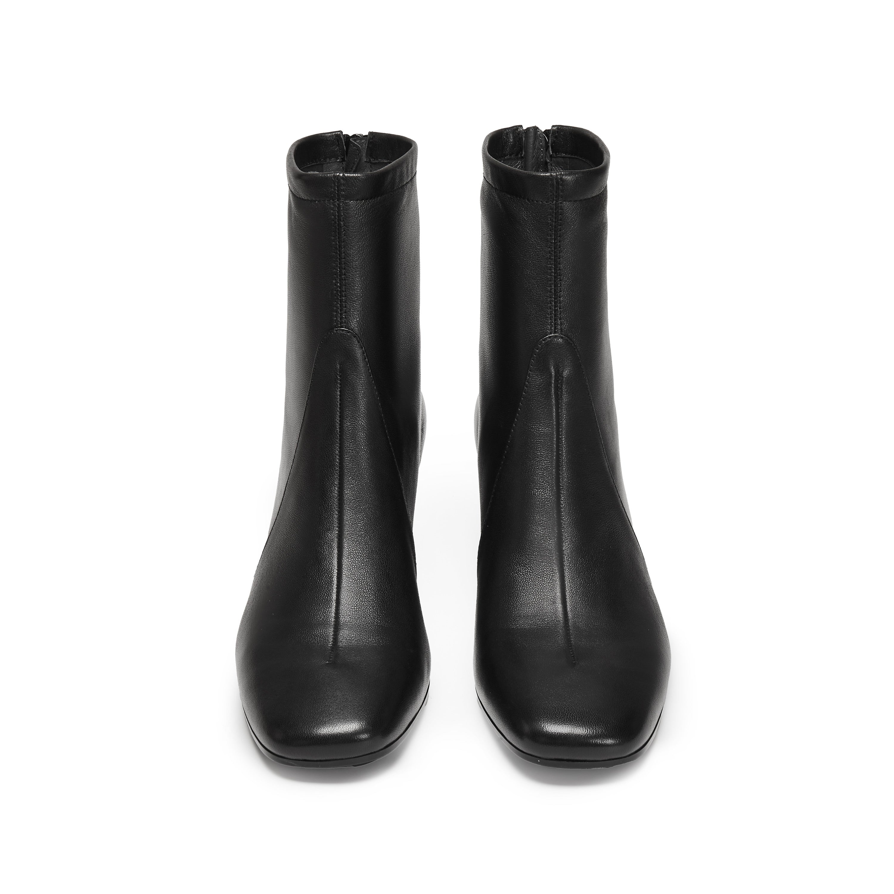 Black Waxy Leather Ankle Heeled Boots
