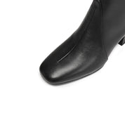 Black Waxy Leather Ankle Heeled Boots