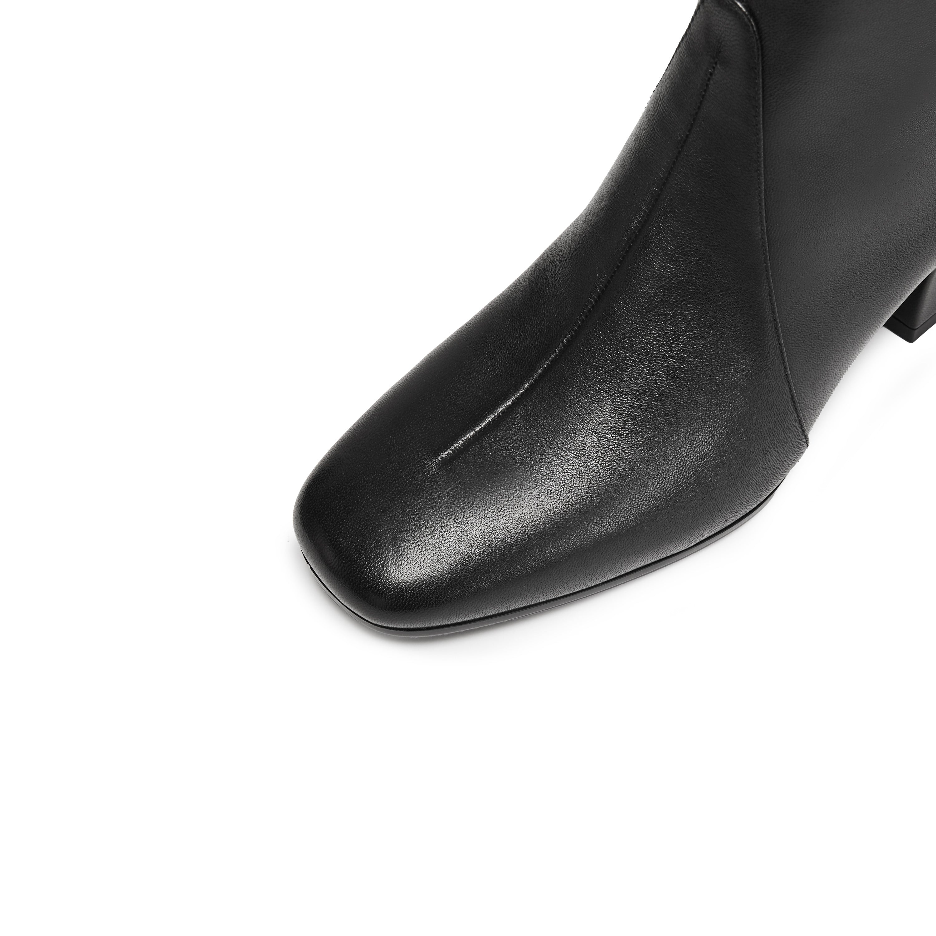 Black Waxy Leather Ankle Heeled Boots