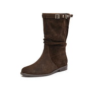 Brown Suede Slouchy Under Knee Flat Boots
