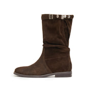 Brown Suede Slouchy Under Knee Flat Boots