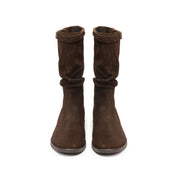 Brown Suede Slouchy Under Knee Flat Boots