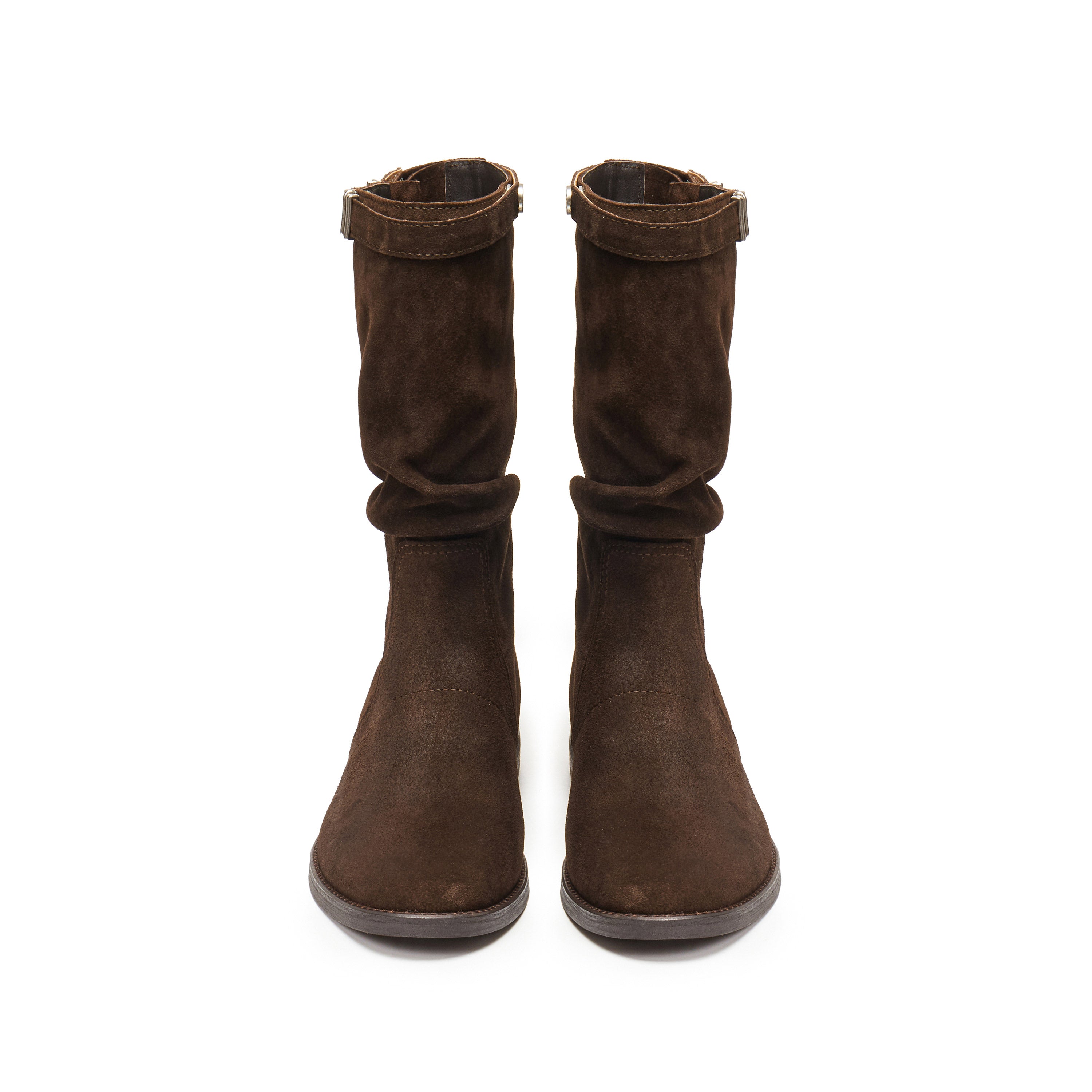 Brown Suede Slouchy Under Knee Flat Boots