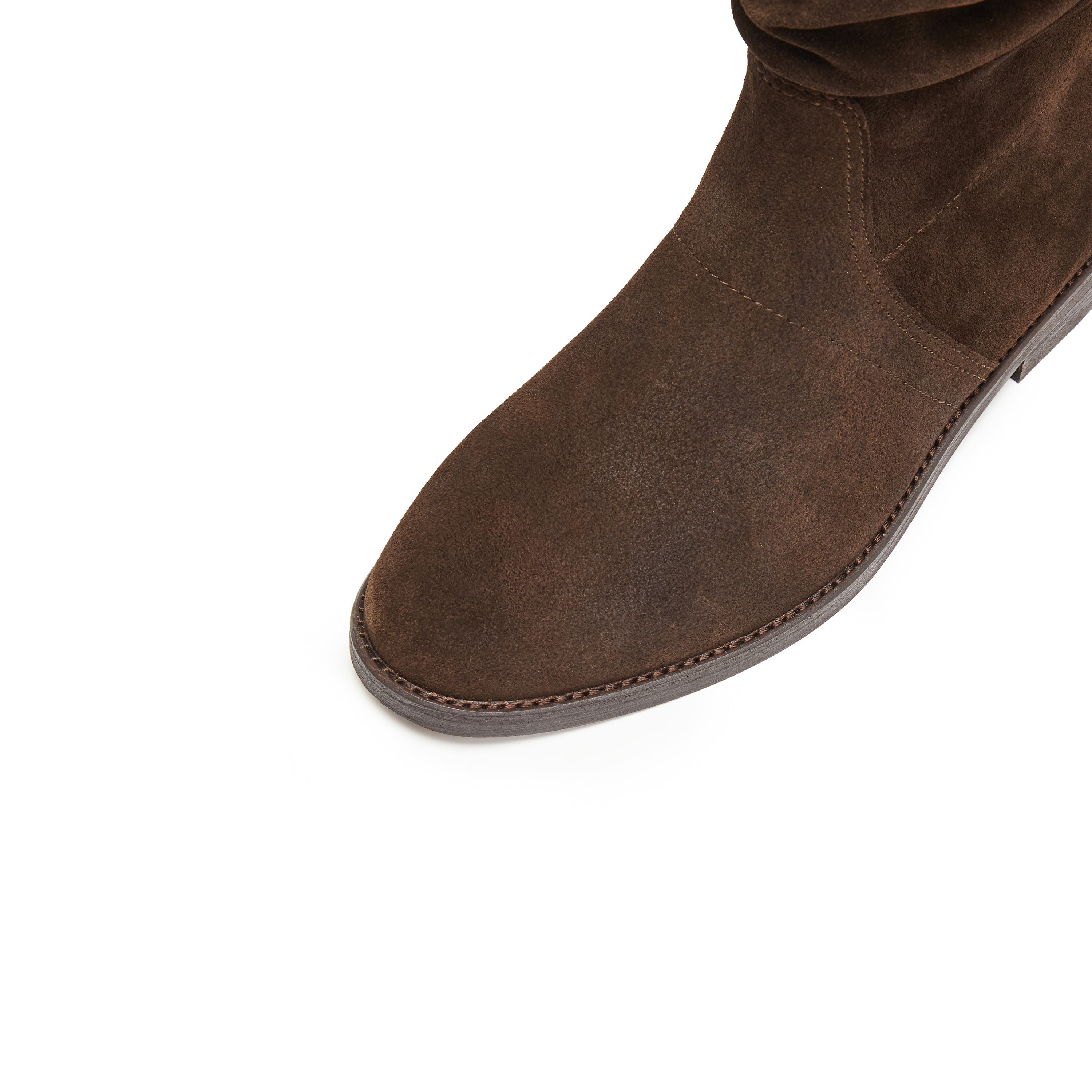 Brown Suede Slouchy Under Knee Flat Boots