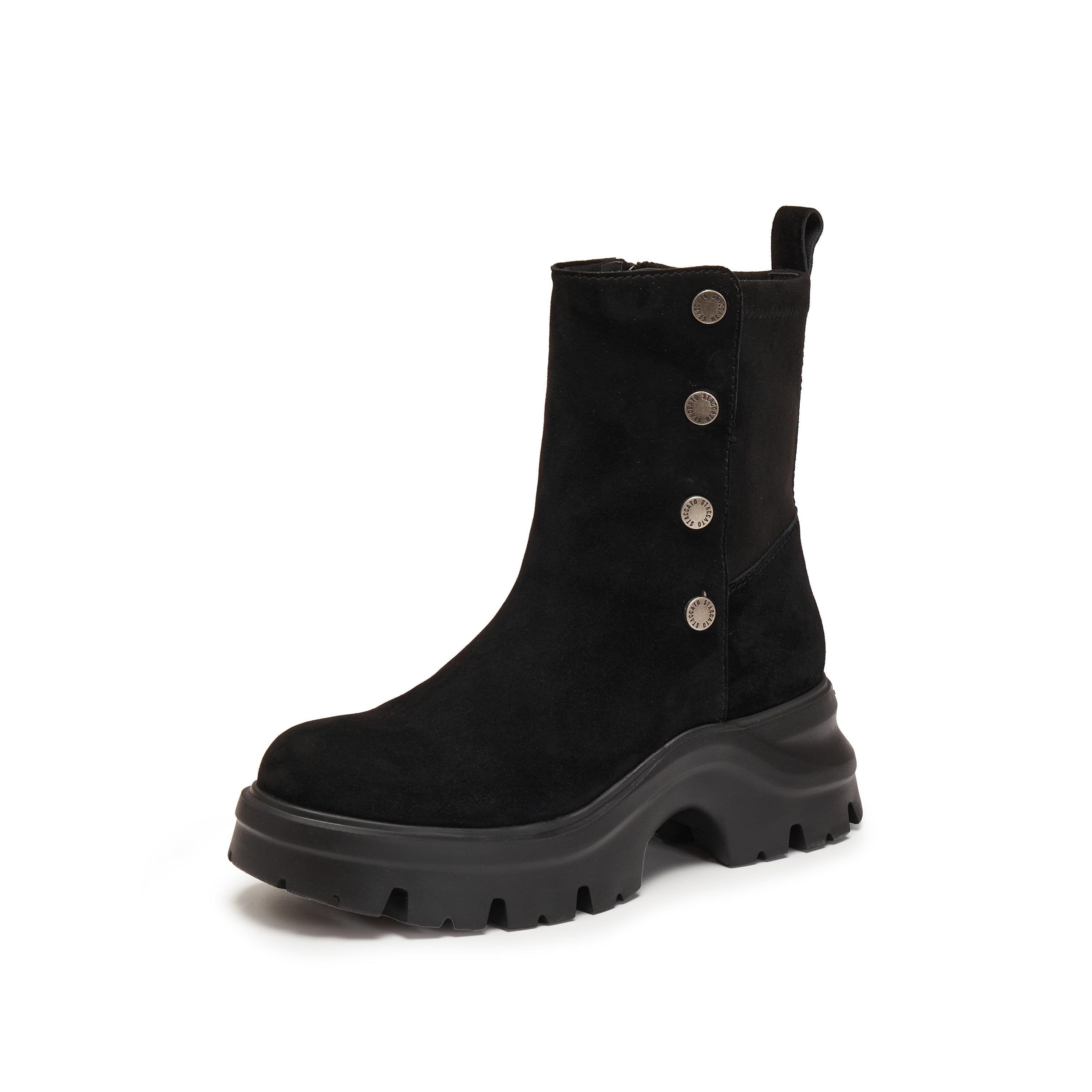 Black Suede Button Sporty Chunky Boots