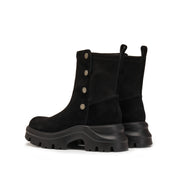 Black Suede Button Sporty Chunky Boots