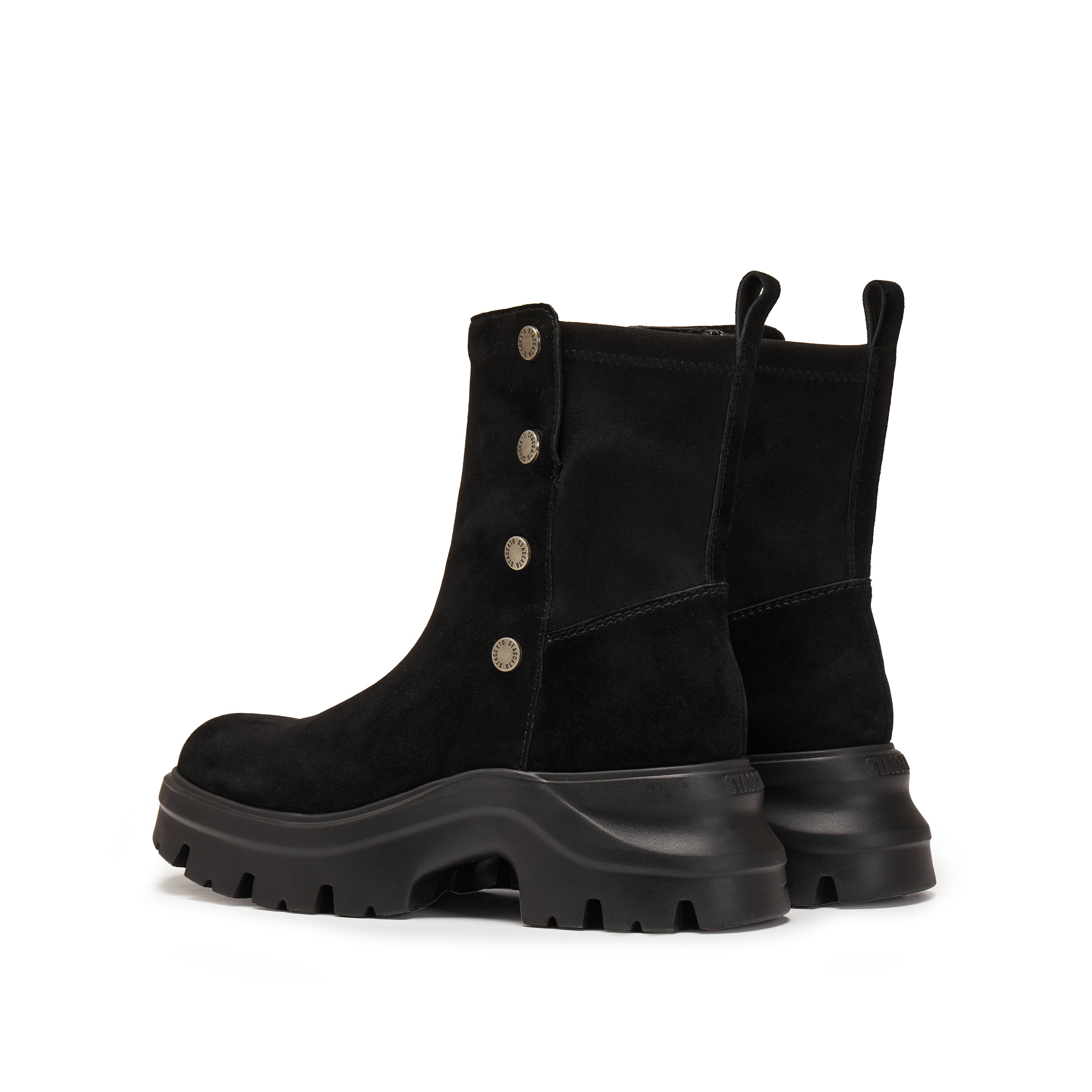 Black Suede Button Sporty Chunky Boots