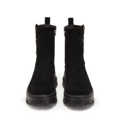 Black Suede Button Sporty Chunky Boots