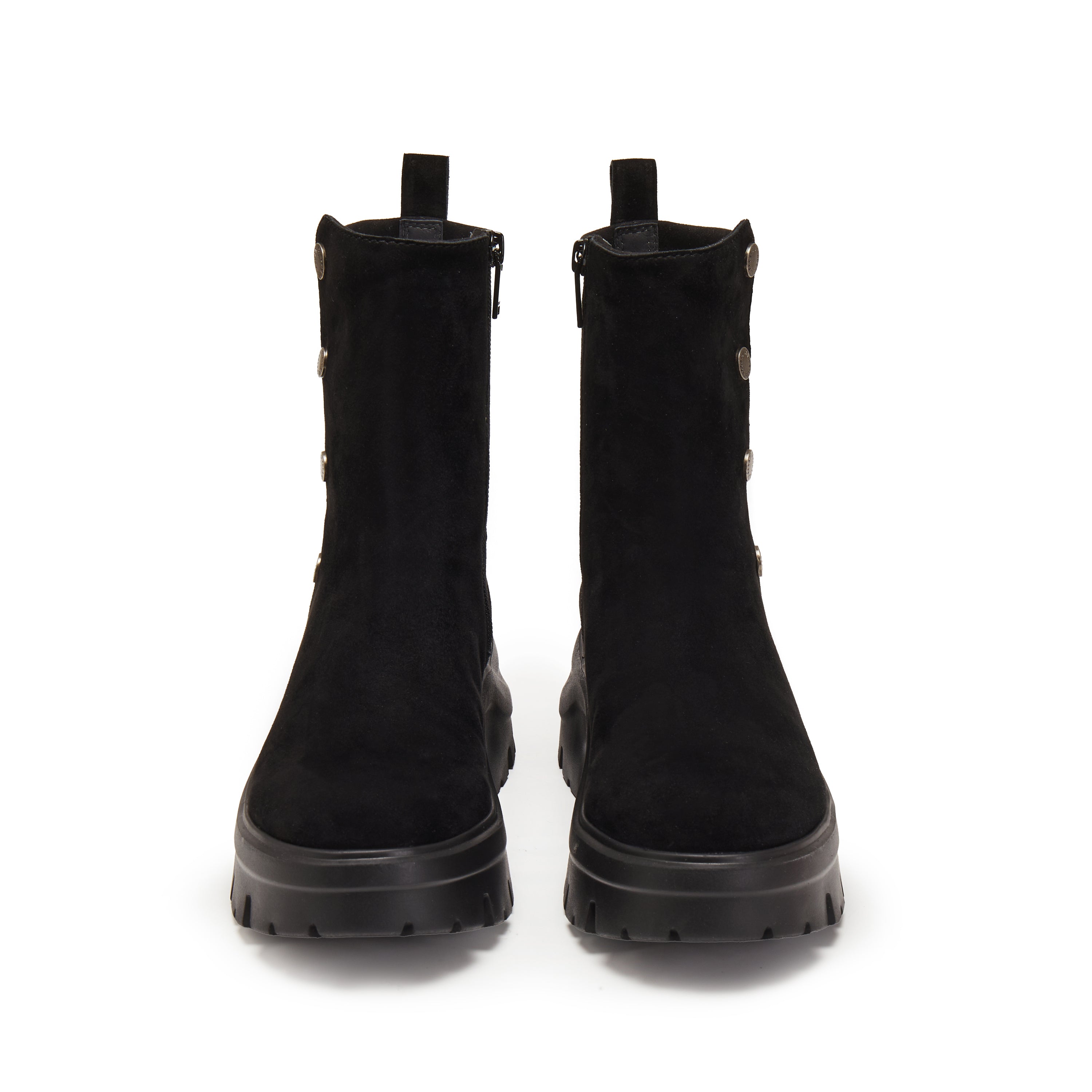 Black Suede Button Sporty Chunky Boots