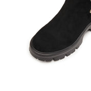 Black Suede Button Sporty Chunky Boots