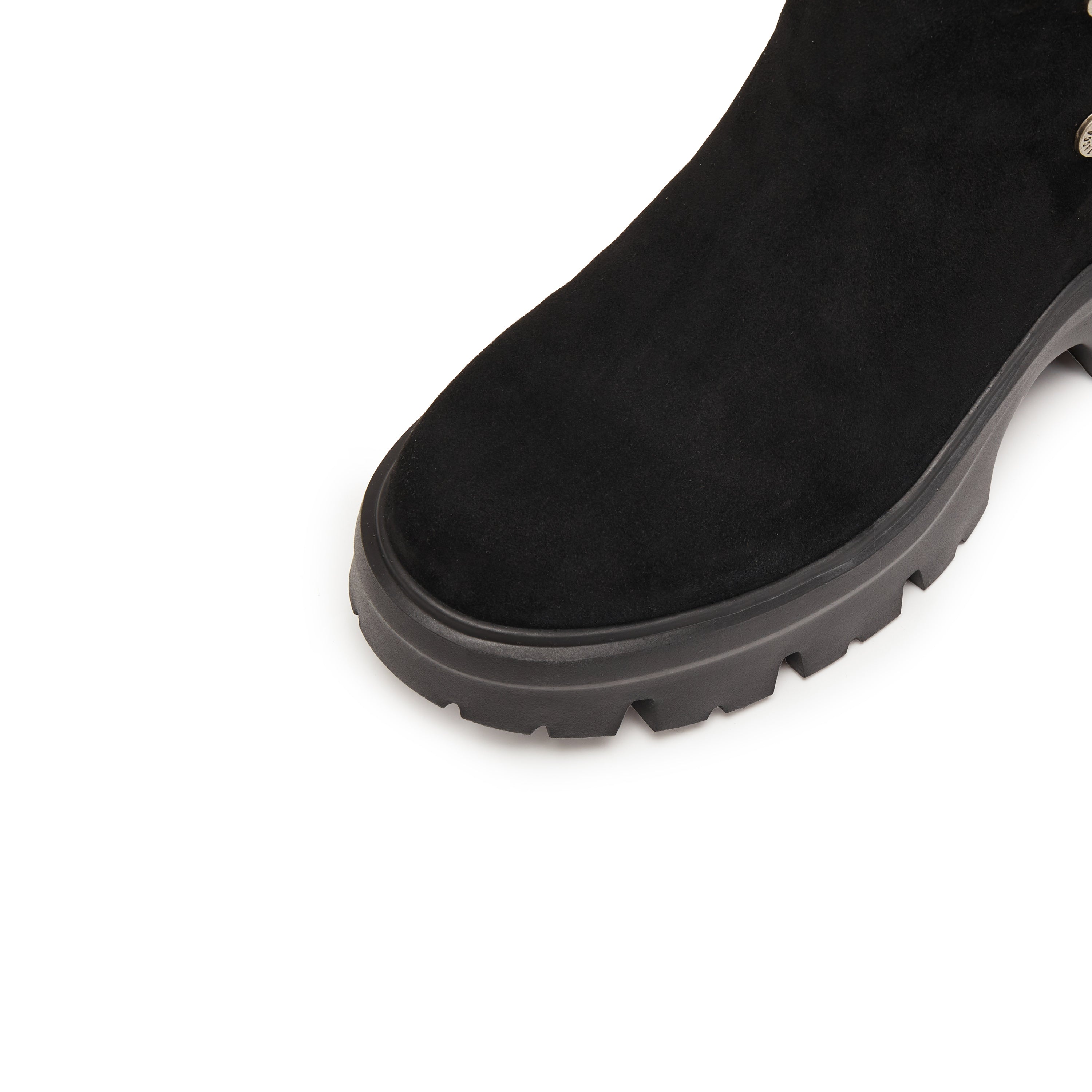 Black Suede Button Sporty Chunky Boots