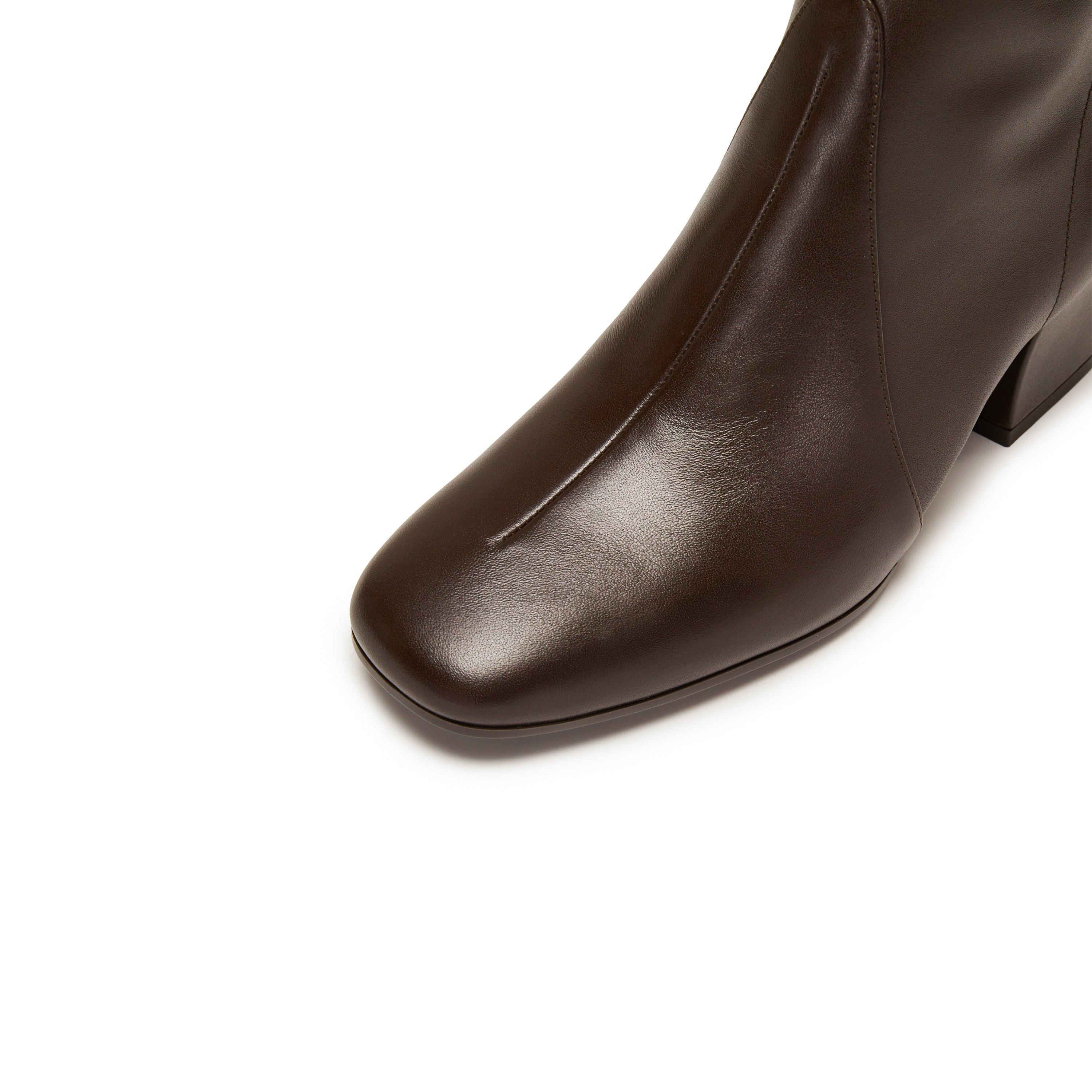 Dark Brown Buckle Strap Heeled Under Knee Boots