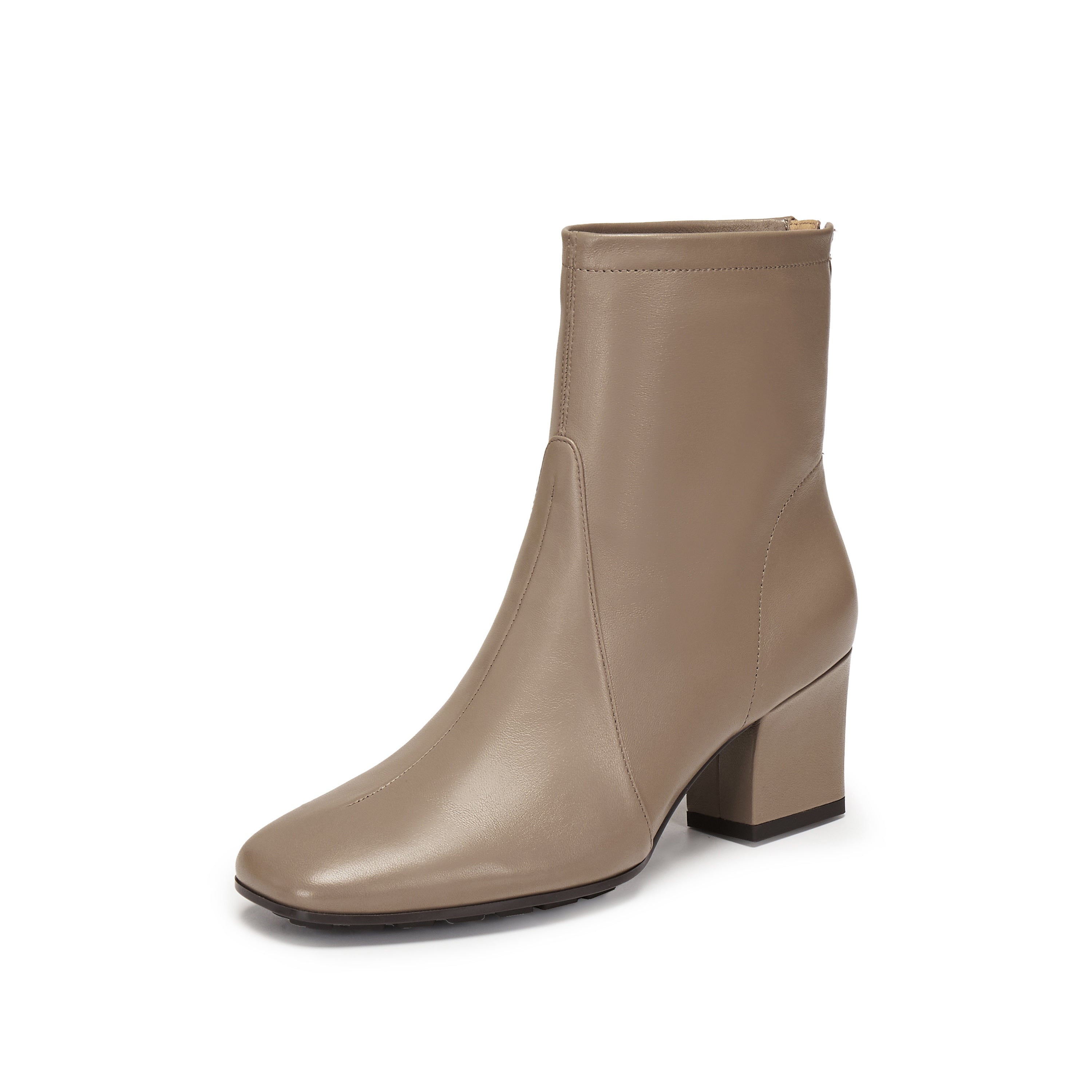 Grey Waxy Leather Ankle Heeled Boots