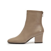 Grey Waxy Leather Ankle Heeled Boots