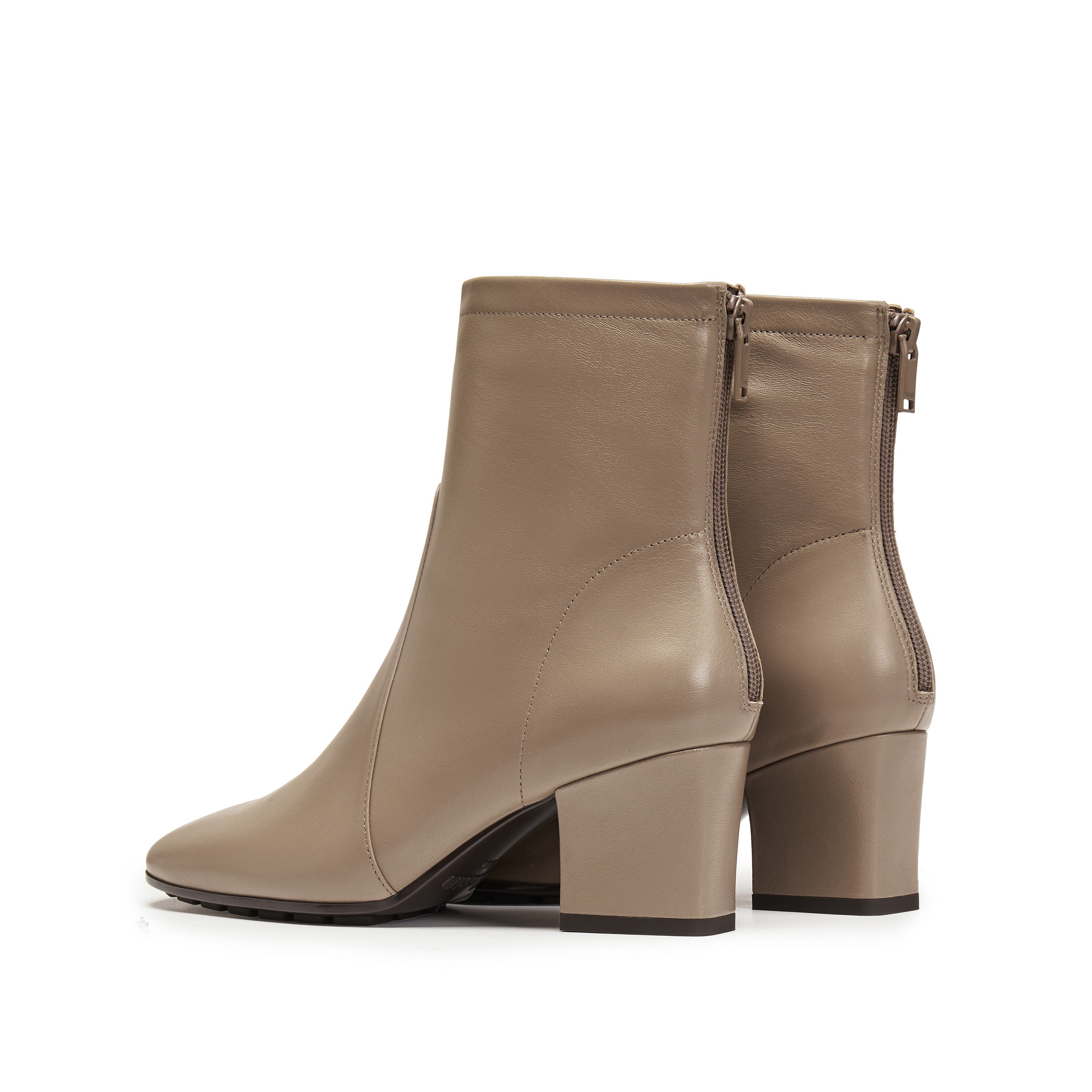 Grey Waxy Leather Ankle Heeled Boots