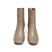 Grey Waxy Leather Ankle Heeled Boots